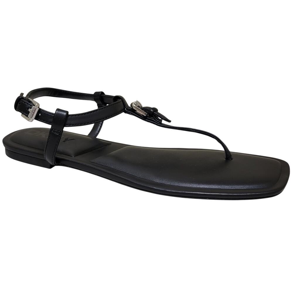 DKNY Women Datto T-Strap Slingback Sandals Size US 8M Black Faux Leather